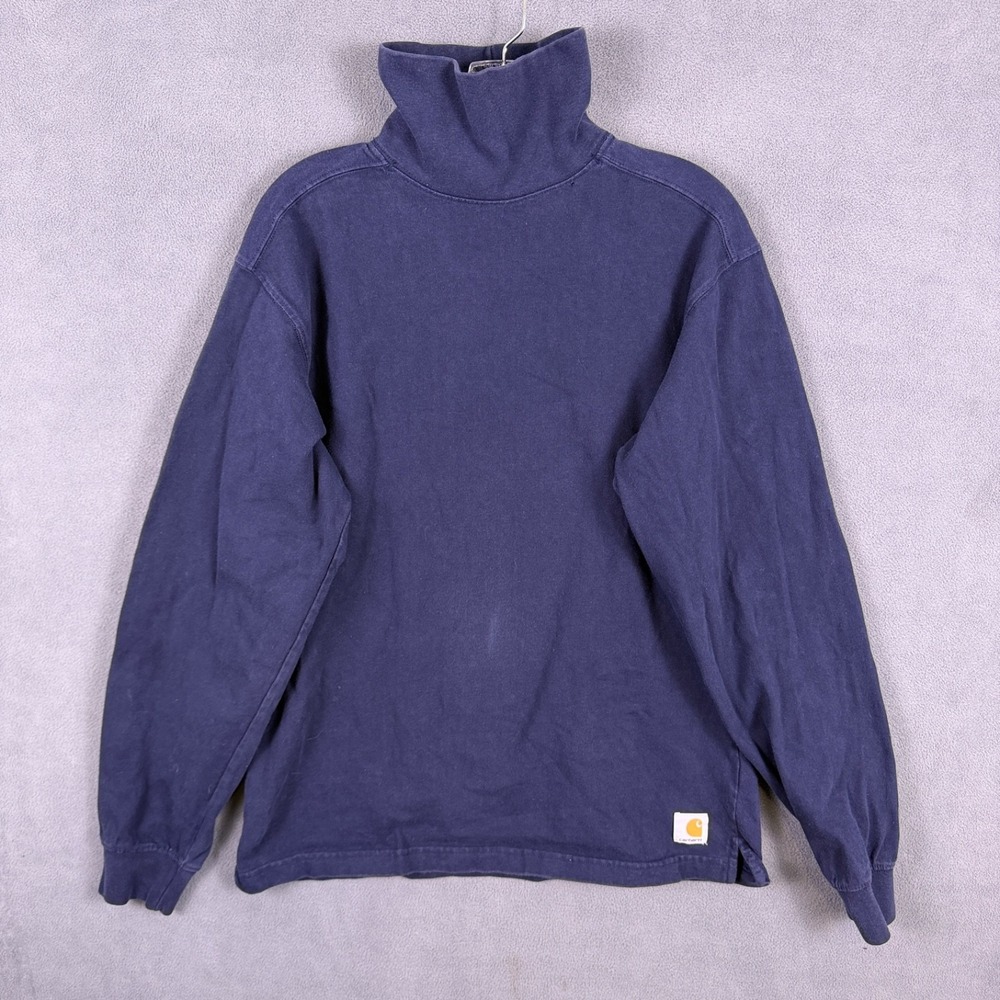 Carhartt Mens Cotton Mock Turtleneck Long‎ Sleeve Navy Blue Heavy Shirt M Read!